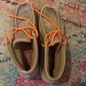 Ariat Men's Tan Moccasins with Bright Orange Laces